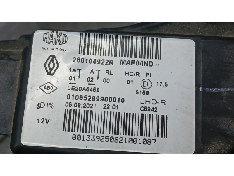Recambio de faro derecho para renault clio v (b7_) tce 90 (b7mt) referencia OEM IAM 260104922R MAKO 01065299900010