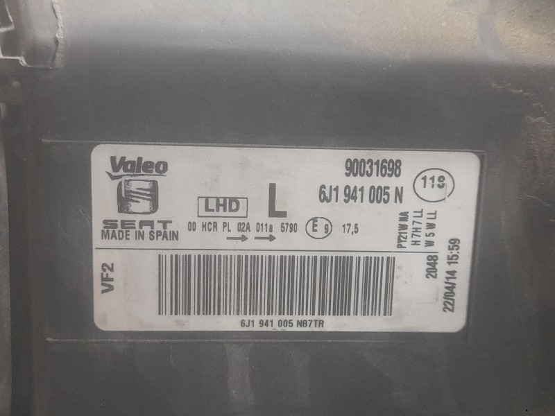 Recambio de faro izquierdo para seat ibiza iv (6j5, 6p1) 1.6 tdi referencia OEM IAM 6J1941005N 90031698 VALEO