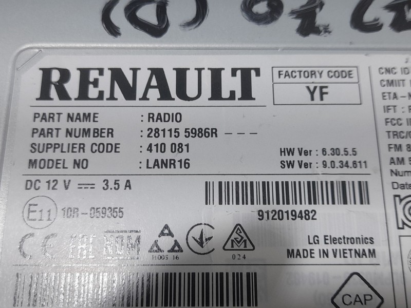 Recambio de sistema audio / radio cd para renault megane iv sport tourer (k9a/m/n_) 1.5 blue dci 115 (k9a6) referencia OEM IAM 2