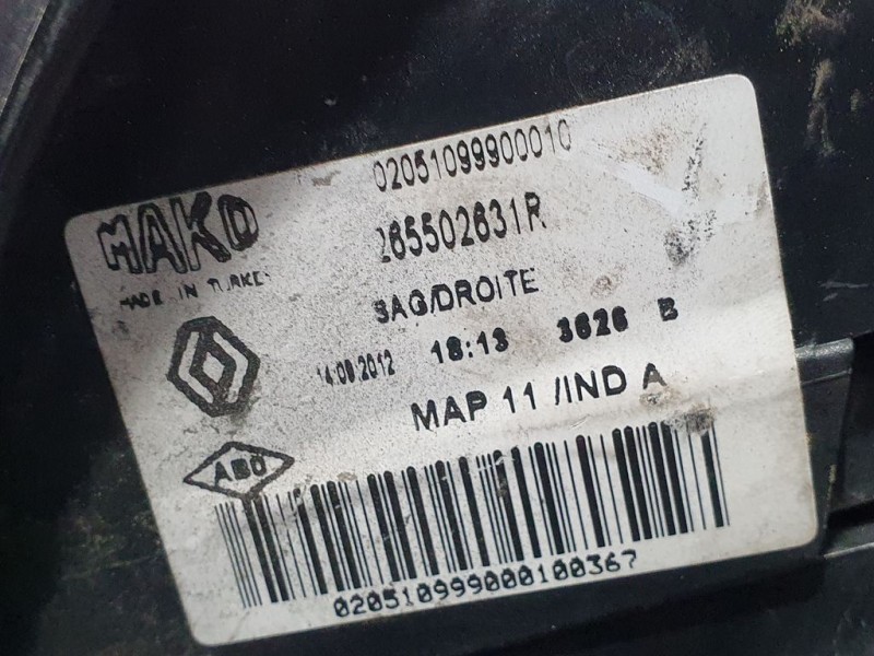 Recambio de piloto trasero derecho para renault clio iv dynamique referencia OEM IAM 265502631R 2051099900010 MAKO EXTERIOR
