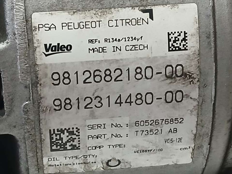 Recambio de compresor aire acondicionado para peugeot 308 style referencia OEM IAM 9812682180 6052676852 VALEO