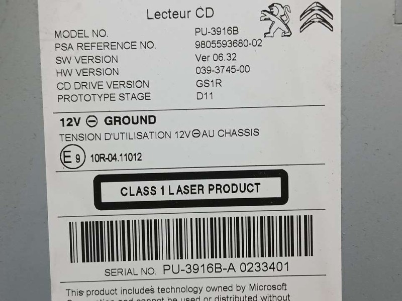 Recambio de sistema audio / radio cd para peugeot 308 style referencia OEM IAM 9805593680 PU3916B 