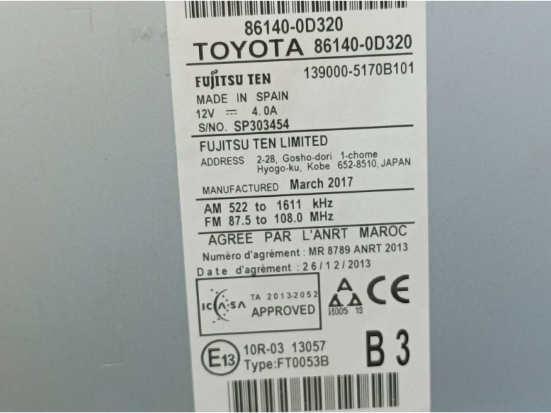Recambio de sistema navegacion gps para toyota yaris hybrid feel referencia OEM IAM 861400D320 1390005170B101 FUJITSU