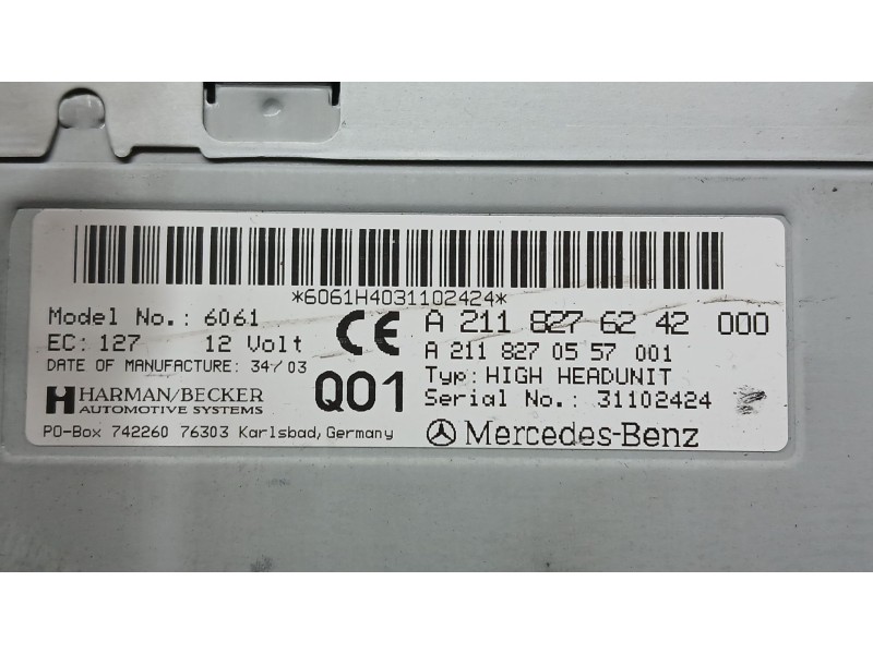 Recambio de sistema audio / radio cd para mercedes-benz clase e (w211) e 320 cdi (211.026) referencia OEM IAM A2118276242 HARMAN