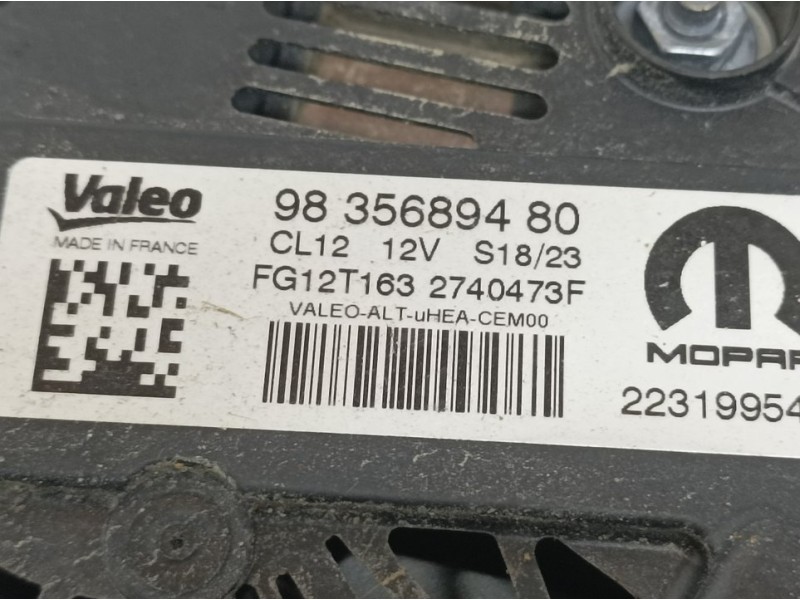 Recambio de alternador para opel corsa f edition referencia OEM IAM 9835689480 2740473F VALEO