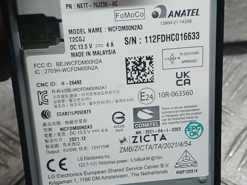 Recambio de cargador inductivo para ford focus st-line referencia OEM IAM NX7T19J235AC WCFDM00N2A3 