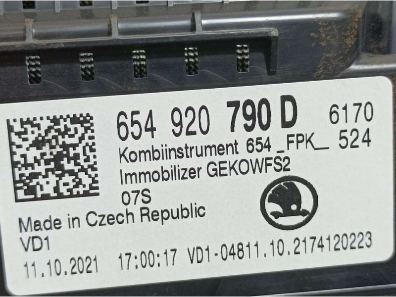 Recambio de cuadro instrumentos para skoda kamiq (nw4) active referencia OEM IAM 654920790D A3C0765400101 CONTINENTAL