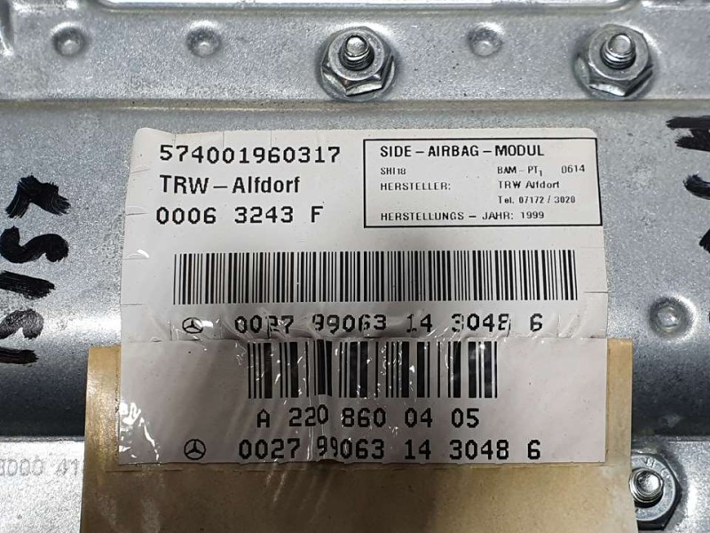 Recambio de airbag lateral delantero derecho para mercedes-benz clase s (w220) berlina 500 (220.075) referencia OEM IAM A2208600