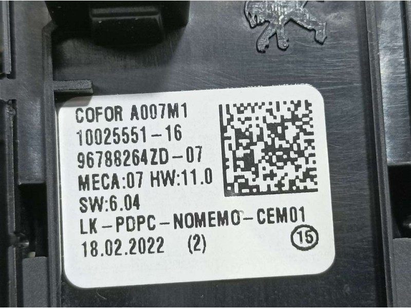 Recambio de mando elevalunas delantero izquierdo para peugeot 2008 (p1) allure referencia OEM IAM 96788264ZD 10025551 C/ MANDO R
