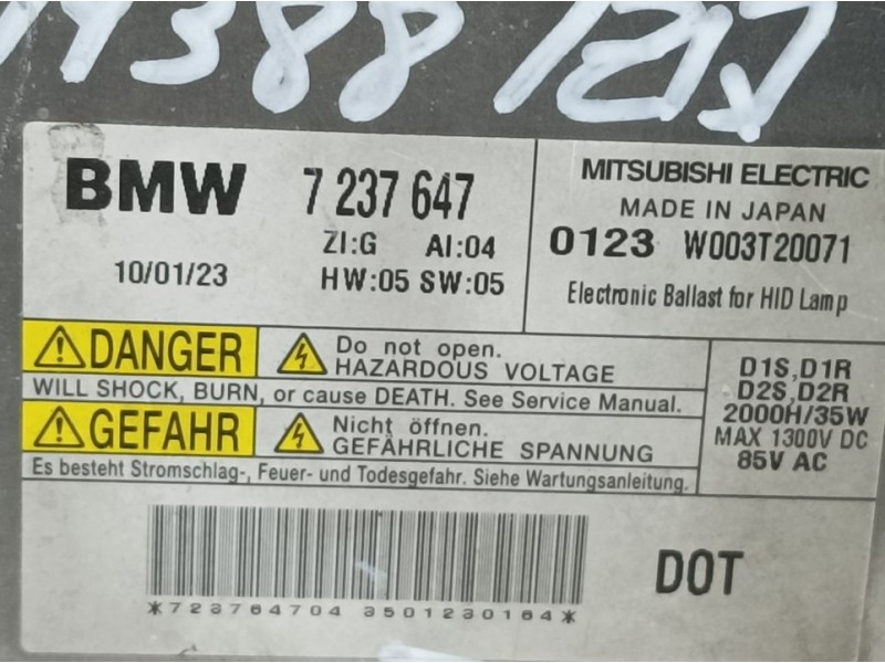 Recambio de centralita faros xenon para bmw serie 7 (f01/f02) 730d referencia OEM IAM 7237647 W003T20071 MITSUBISHI