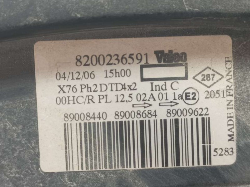 Recambio de faro derecho para renault kangoo (f/kc0) express confort referencia OEM IAM 8200236591 89008684 VALEO ROZADO
