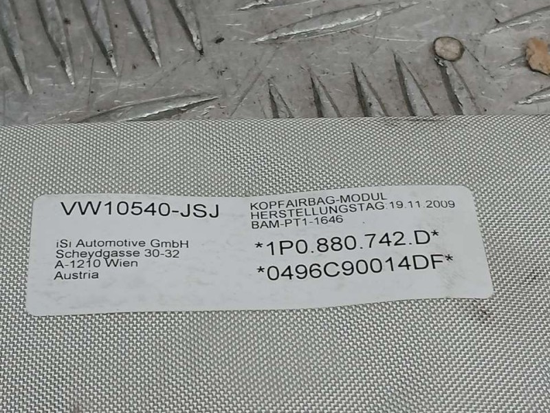 Recambio de airbag cortina delantero derecho para seat leon (1p1) stylance / style referencia OEM IAM 1P0880742D 0496C90014DF 