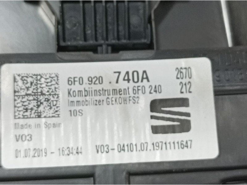 Recambio de cuadro instrumentos para seat ibiza (kj1) style referencia OEM IAM 6F0920740A A2C17414400 CONTINENTAL VDO