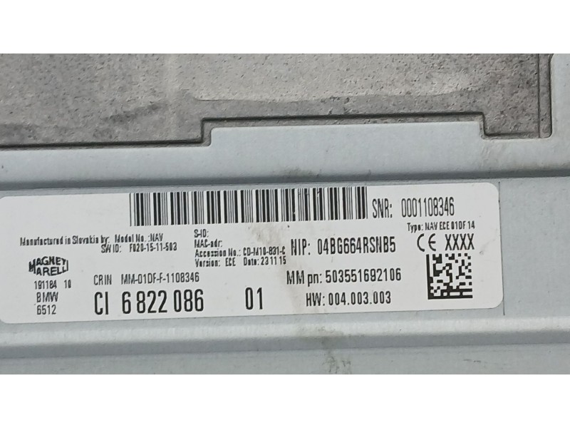 Recambio de sistema audio / radio cd para bmw 1 (f20) 116 d referencia OEM IAM 6822086 MAGNETI MARELLI 503551692106