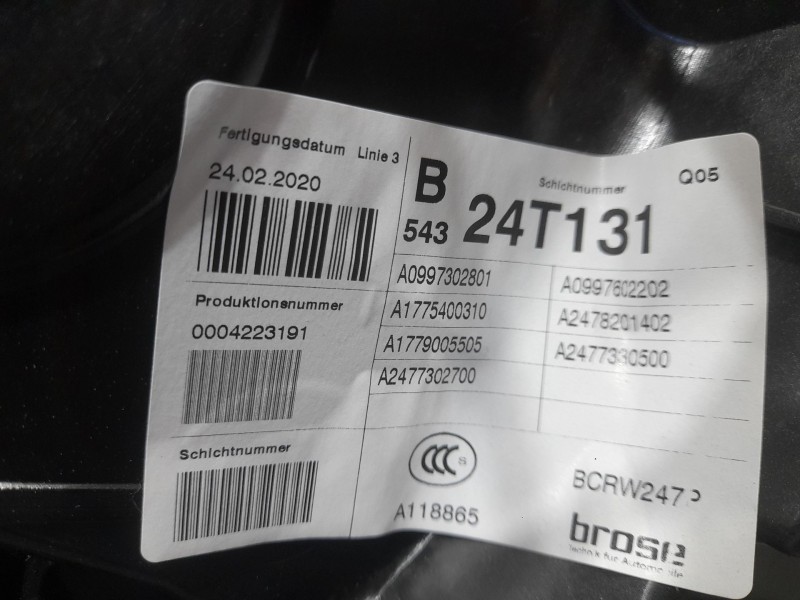 Recambio de elevalunas trasero derecho para mercedes-benz clase b (247) b180 referencia OEM IAM A099732801 MONNTADO EN PUERTA BR