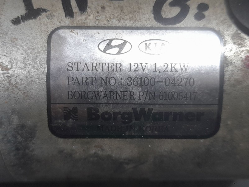 Recambio de motor arranque para kia rio iv (yb, sc, fb) 1.0 t-gdi 100 referencia OEM IAM 3610004270 61005417 BORG WARNER