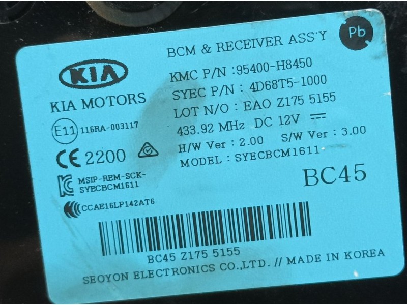 Recambio de modulo electronico para kia rio (yb) attract referencia OEM IAM 95400H8450 4D68T51000 SEOYON ELECTRONICS