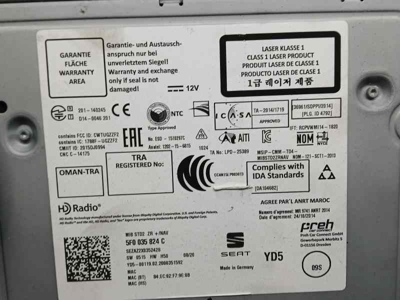 Recambio de sistema audio / radio cd para seat leon (5f1) style visio edition referencia OEM IAM 5F0035824C 1788FUGZZF2 