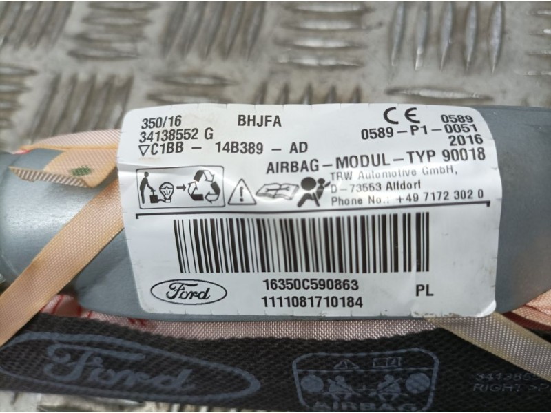 Recambio de airbag cortina delantero derecho para ford fiesta (ccn) st-line referencia OEM IAM C1BB14B389AD 34138552G TRW AUTOMO