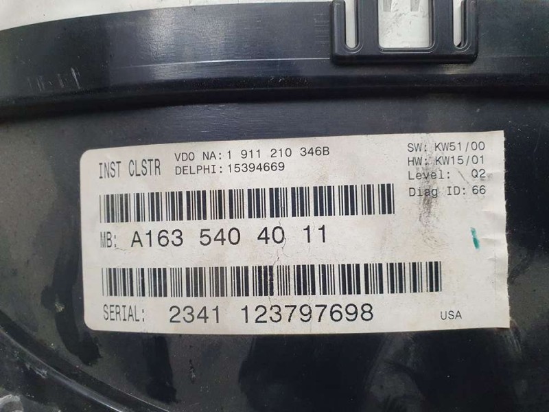 Recambio de cuadro instrumentos para mercedes-benz clase m (w163) 400 cdi (163.128) referencia OEM IAM A1635404011 15394669 DELP