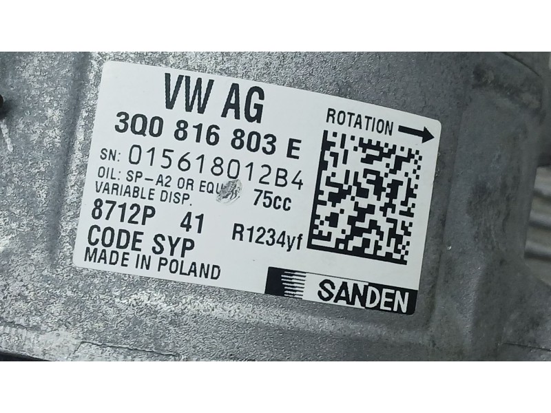 Recambio de compresor aire acondicionado para skoda kamiq (nw4) 1.0 tsi referencia OEM IAM 5Q0816803D SANDEN 8712P
