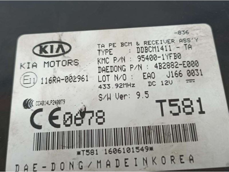 Recambio de modulo electronico para kia picanto concept referencia OEM IAM 954001YFB0 116RA002961 