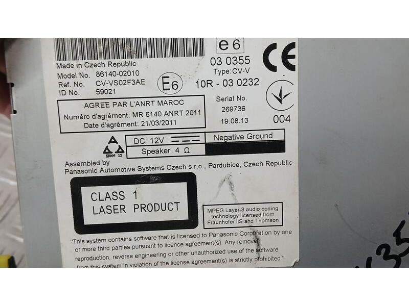 Recambio de sistema navegacion gps para toyota auris hybrid active referencia OEM IAM 8614002010 PANASONIC CVVS02F3AE