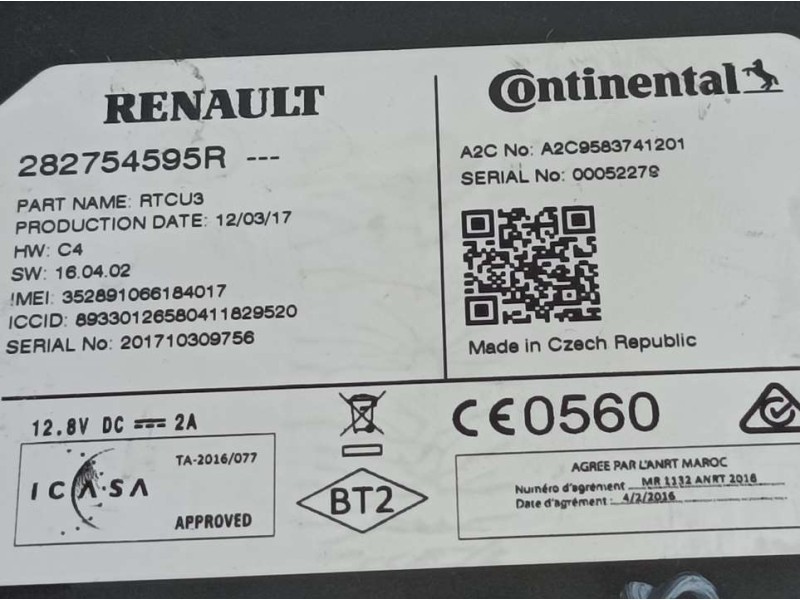 Recambio de modulo electronico para renault megane iv berlina 5p zen referencia OEM IAM 282754595R A2C9583741201 CONTINENTAL