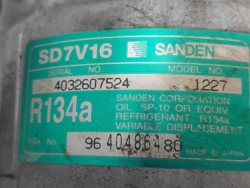 Recambio de compresor aire acondicionado para peugeot expert (224_) 2.0 hdi referencia OEM IAM 9640486480 4032607524 SANDEN