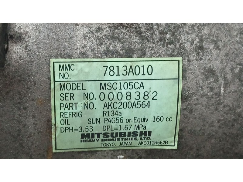 Recambio de compresor aire acondicionado para mitsubishi grandis (na_w) 2.0 di-d (na8w) referencia OEM IAM 7813A010 MITUSBISHI M