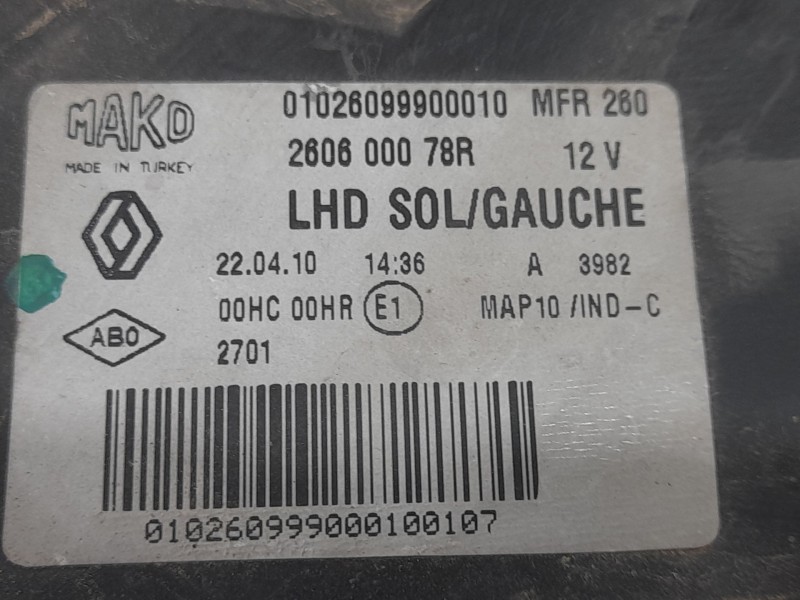 Recambio de faro izquierdo para renault fluence (l3_) 1.5 dci (l30b) referencia OEM IAM 260600078R  MAKO