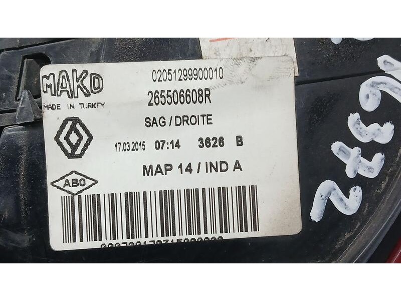 Recambio de piloto trasero derecho para renault clio iv business referencia OEM IAM 265506608R EXTERIOR MAKO 02051299900010