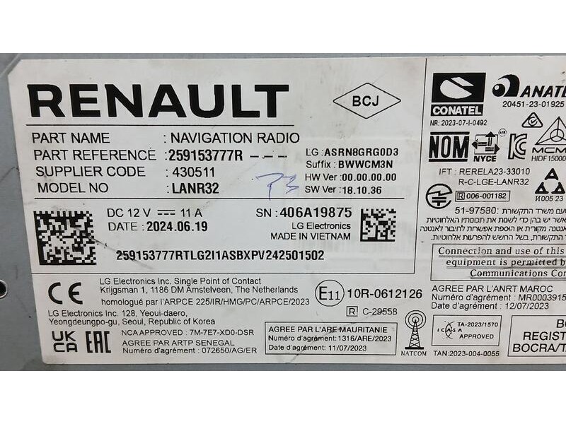 Recambio de sistema audio / radio para renault captur ii evolution referencia OEM IAM 259153777R  430511