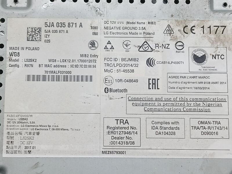 Recambio de sistema audio / radio para skoda rapid ambition referencia OEM IAM 5JA035871A  