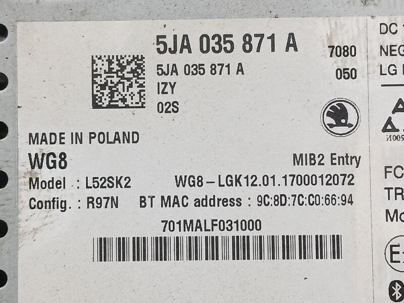 Recambio de sistema audio / radio para skoda rapid ambition referencia OEM IAM 5JA035871A  