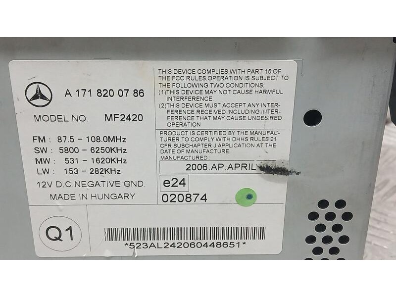 Recambio de sistema audio / radio cd para mercedes-benz clase slk (w171) roadster slk 200 kompresor referencia OEM IAM A17182007