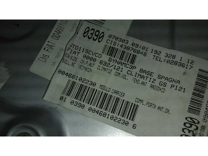 Recambio de elevalunas delantero derecho para fiat stilo (192) 1.9 jtd 115 referencia OEM IAM 00468102230 2 PINS ELECTRICO