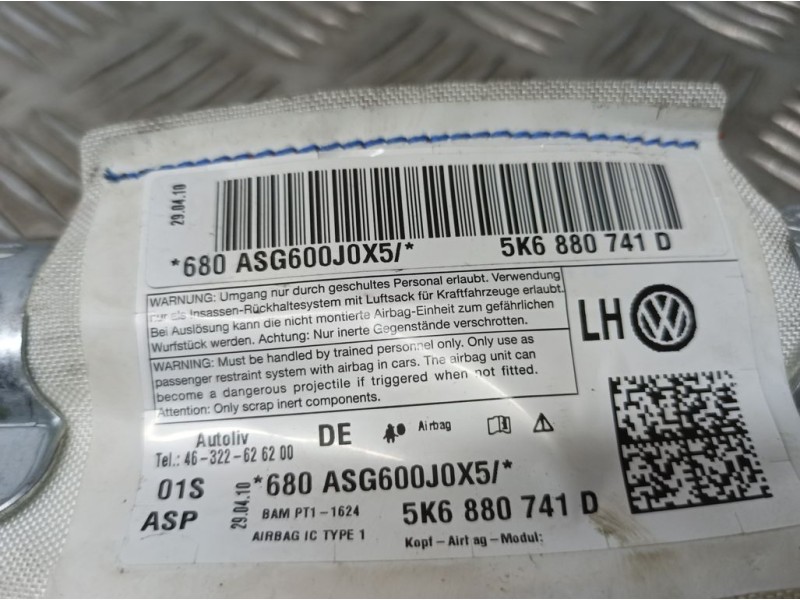 Recambio de airbag cortina delantero izquierdo para volkswagen golf vi (5k1) rabbit bluemotion referencia OEM IAM 5K6880741D 680