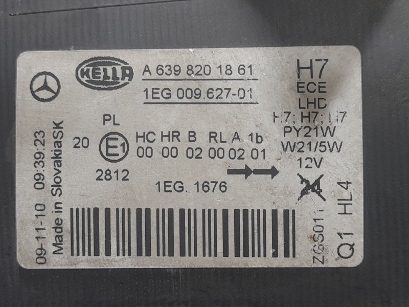 Recambio de faro izquierdo para mercedes-benz vito / mixto furgoneta (w639) 110 cdi (639.601, 639.603, 639.605) referencia OEM I