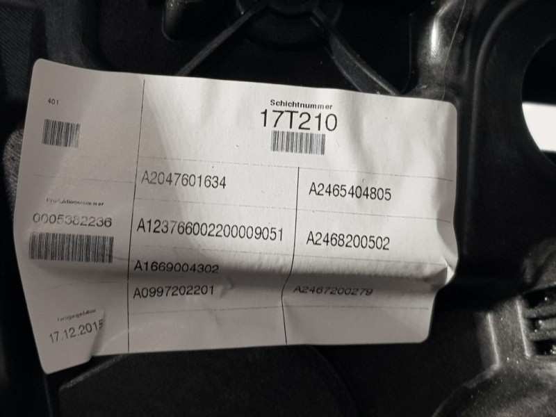 Recambio de elevalunas delantero derecho para mercedes-benz clase b (w246) b 200 be (246.243) referencia OEM IAM A2047601634  EL