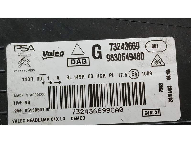 Recambio de faro izquierdo para citroën c4 iii (ba_, bb_, bc_) 1.2 puretech 130 (bahnsa, bahnsb) referencia OEM IAM 9830649480 C