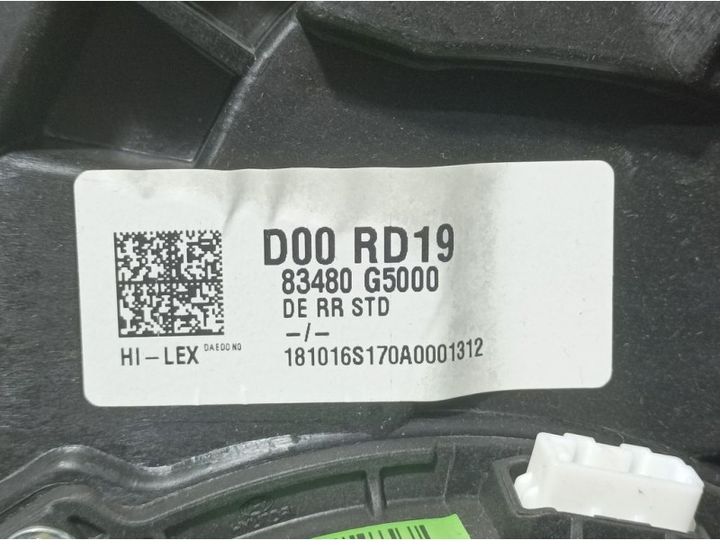 Recambio de elevalunas trasero derecho para kia niro emotion plug-in hybrid referencia OEM IAM 83480G5000  ELECTRICO 2 PINS