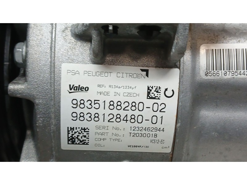 Recambio de compresor aire acondicionado para peugeot 3008 gt line referencia OEM IAM 9835188280 VALEO 1232462944 9838128480