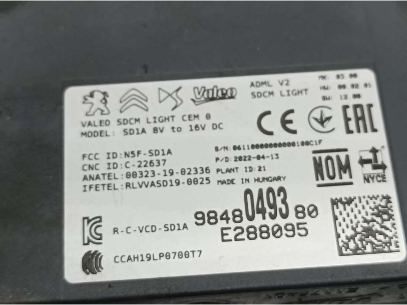 Recambio de modulo electronico para peugeot 308 sw referencia OEM IAM 9848049380 E288095 VALEO