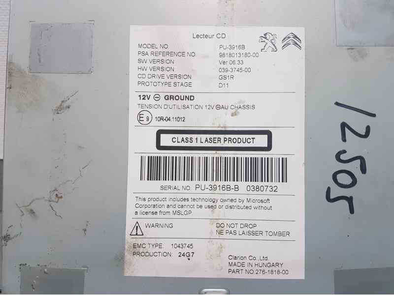 Recambio de sistema audio / radio cd para ds 4 style referencia OEM IAM 9818013180 PU3916B CLARION