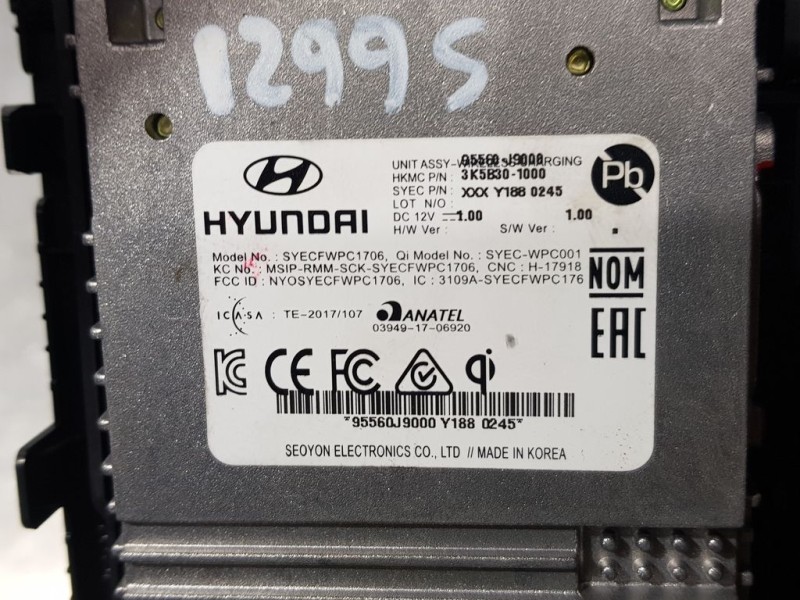 Recambio de cargador inductivo para hyundai kona pure referencia OEM IAM 95560J9000 3K5B301000 SEOYON CARGADOR TELEFONO