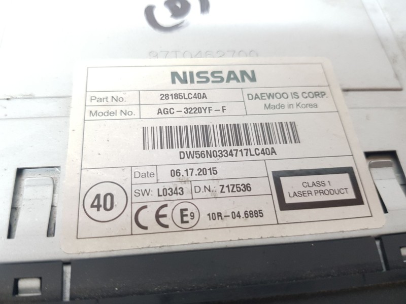 Recambio de sistema audio / radio cd para nissan nt400 cabstar (f24m) 28.12, 32.12, 35.12 (f91an) referencia OEM IAM 28185LC40A 