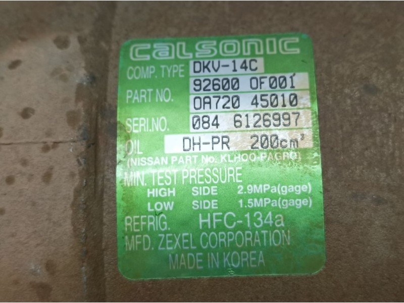 Recambio de compresor aire acondicionado para nissan terrano/terrano.ii (r20) comfort referencia OEM IAM 926000F001 DKV14C CALSO