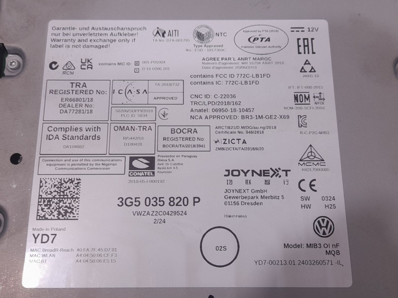 Recambio de sistema audio / radio para volkswagen taigo (cs1) 1.0 tsi referencia OEM IAM 3G5035820P  