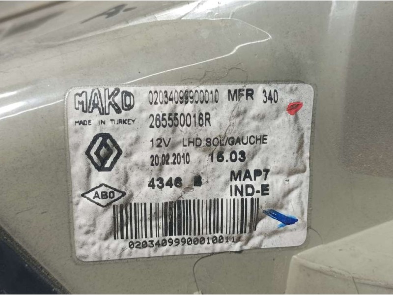 Recambio de piloto trasero izquierdo para renault fluence expression referencia OEM IAM 265550016R  EXTERIOR